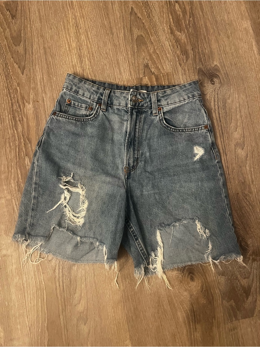 H&M Light Blue Distressed Denim Cutoff Shorts
